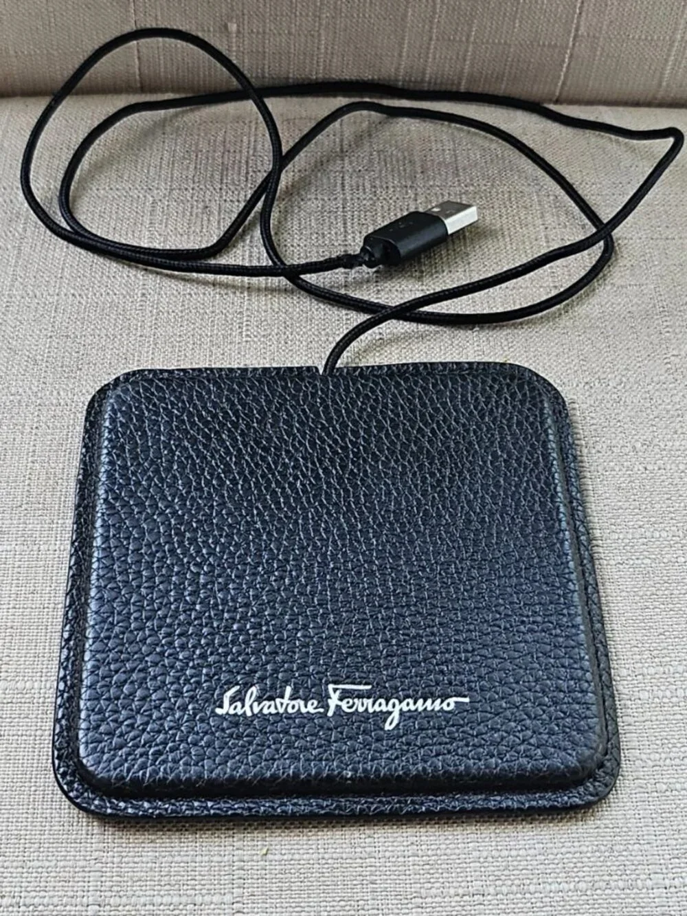 Salvatore Ferragamo Wireless USB Charging Pad Black Leather Pad Made in Italy